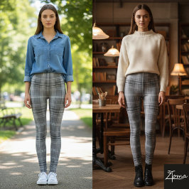 Grayscale Repeating Medium-Scale Plaid Texture Leggings