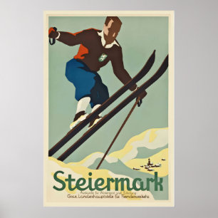 Graz Steiermark Österreich Vintage-Skiplakat Poster