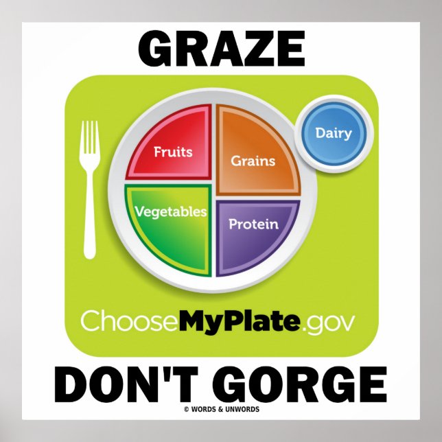 Graze Don't Gorge (MyPlate.gov Food Groups) Poster (Vorne)
