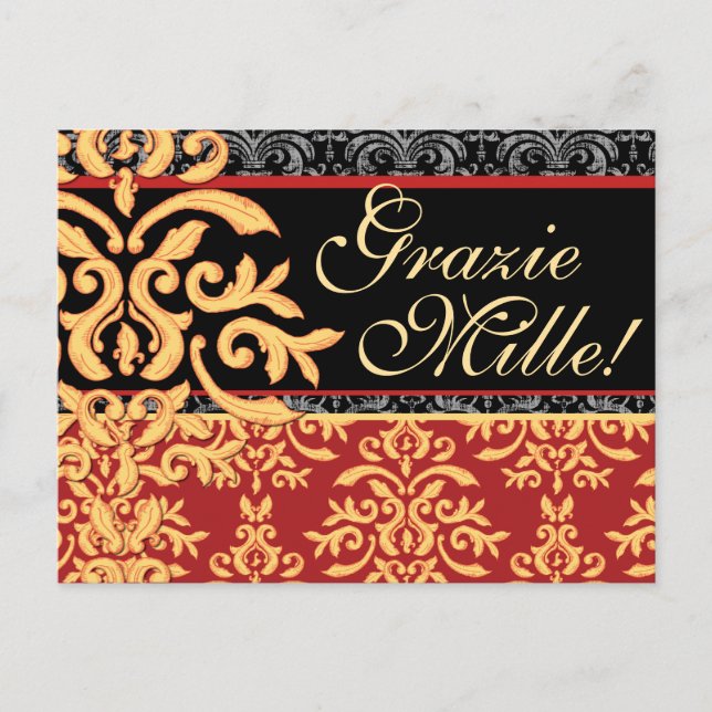 Grazie Mille Gilded Damask Italien Merci Cartes (Devant)