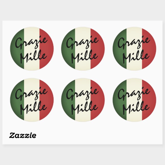 Grazie Mille Italian Round Label Stickers (Blatt)