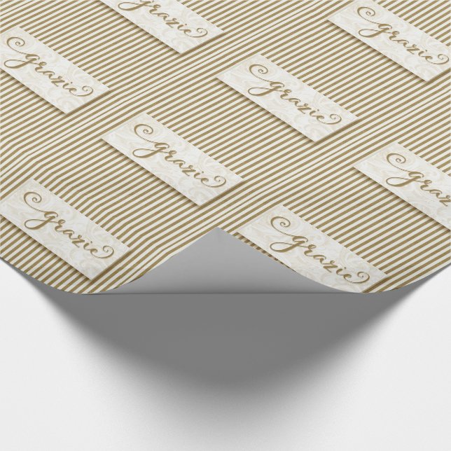 Grazie Typografie mit Soft Taupe Cream Streifen Geschenkpapier (Ecke)