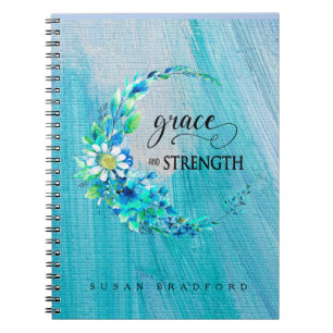 Grazie und Stärke Inspirational Blue Floral Notizblock
