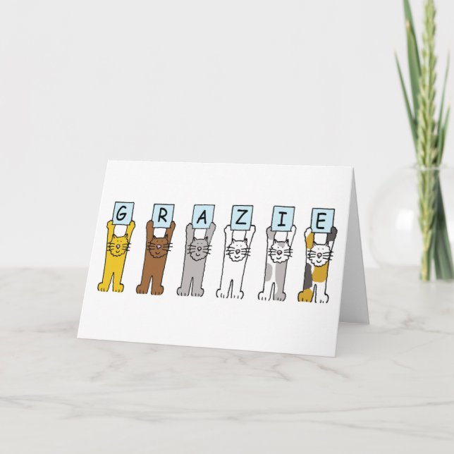Grazie Vielen Dank an italienische Cartoon Katzen Dankeskarte (Vorderseite)