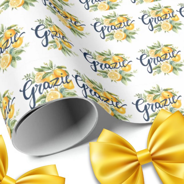 Grazie Watercolor Lemons Repeat Geschenkpapier (Grazie Watercolor Lemons repeat Italian Thank You Gift Wrapping Paper)