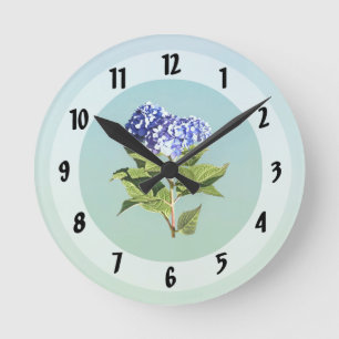 Grazile Blaue Hortensie Runde Wanduhr