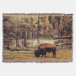 Grazing Buffalo Throw Blanket Decke