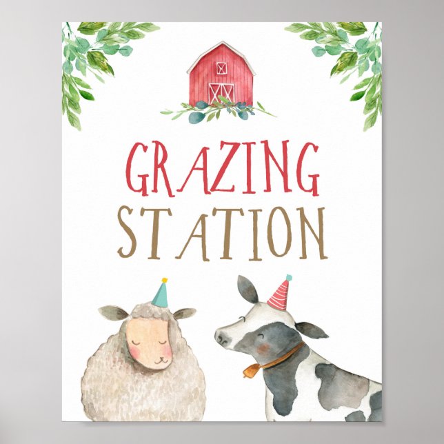 Grazing Station Farm Animals Barnyard Boy Birthday Poster (Vorne)