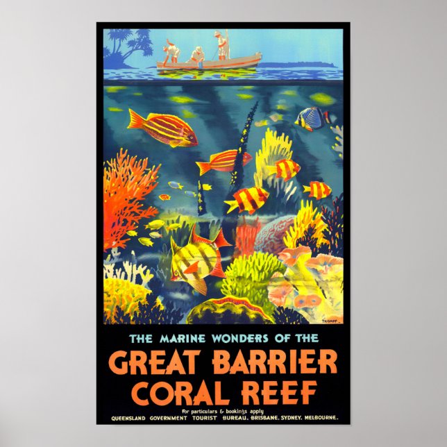 Great Barrier Coral Reef Australien Jahrgang Reise Poster (Vorne)