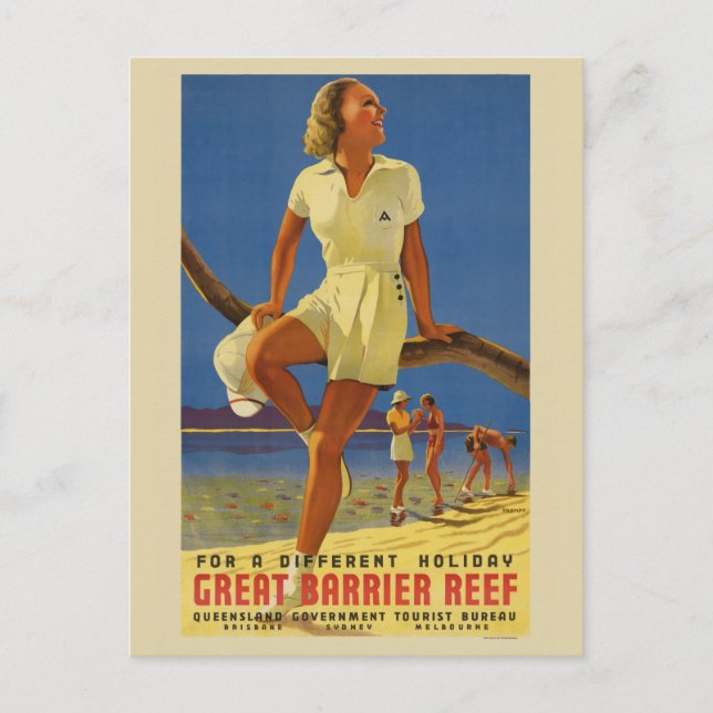 Great Barrier Reef Australia Vintage Poster 1934 Postkarte (Vorderseite)