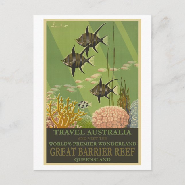 Great Barrier Reef Australia Vintage Travel Poster Postkarte (Vorderseite)