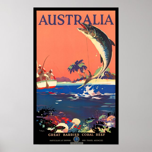 Great Barrier Reef Australien Jahrgang Reise Poster (Vorne)