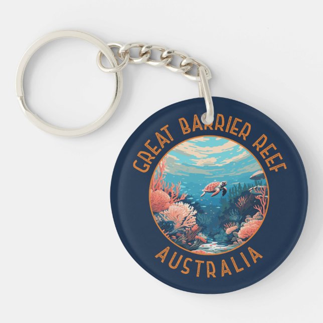 Great Barrier Reef Australien Retro gestörte Kunst Schlüsselanhänger (Vorderseite)