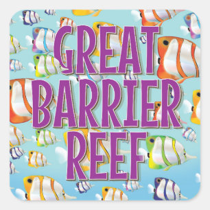 Great Barrier Reef Cartoon-Reiseposter Quadratischer Aufkleber