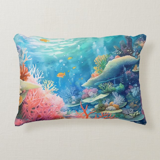Great Barrier Reef Wasserfarbe Dekokissen (Vorderseite)