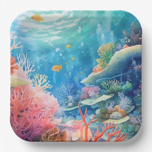 Great Barrier Reef Wasserfarbe Pappteller (Vorderseite)