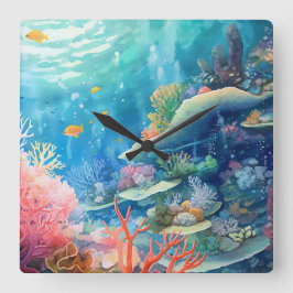 Great Barrier Reef Wasserfarbe Quadratische Wanduhr