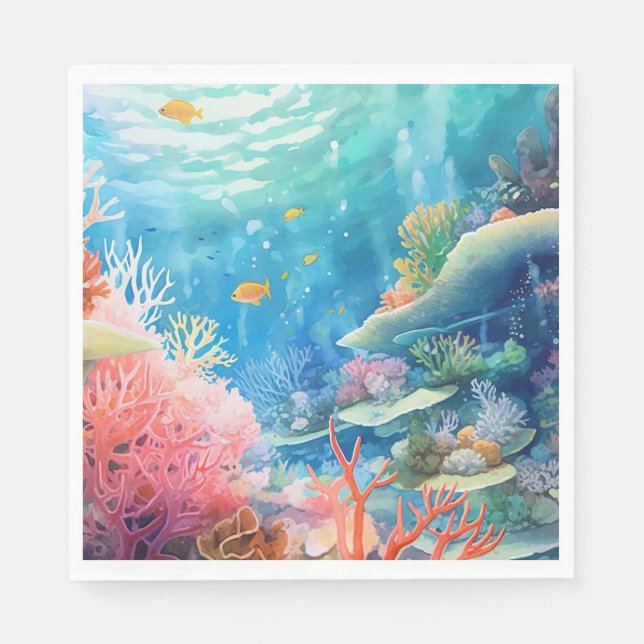 Great Barrier Reef Wasserfarbe Serviette (Vorderseite)