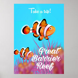 Great Barrier Riff Clowfish Cartoon Poster