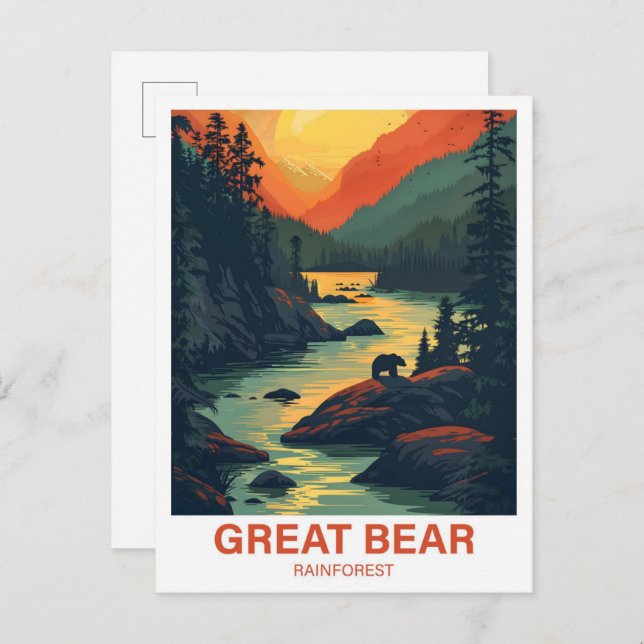 Great Bear Rainforest Canada Illustration Travel Postkarte (Vorne/Hinten)