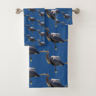 Great Blue Heron Bird Pattern Badetuch Set