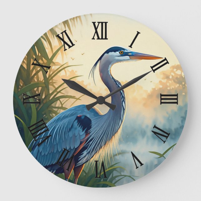 Great Blue Heron Everglades National Park Morning Große Wanduhr (Vorderseite)