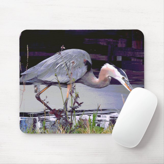 Great Blue Heron Foraging Mousepad (Mit Mouse)