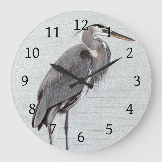 Great Blue Heron Große Wanduhr (Vorderseite)