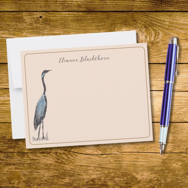 Great Blue Heron HandGezeichnet Vintager Stil Mitteilungskarte (This nature-themed note card features my own hand-drawn pen and ink Great Blue Heron.)