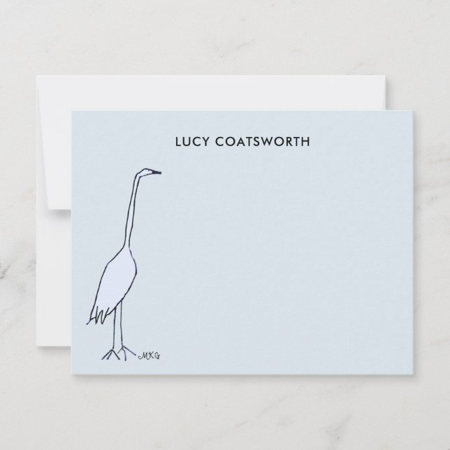 Great Blue Heron Monogram Marsh Bird Art Sky Blue Mitteilungskarte (Vorderseite)