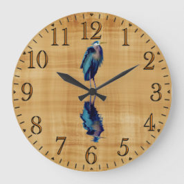 Great Blue Heron on Papyrus BG Wildlife Birdlover Große Wanduhr