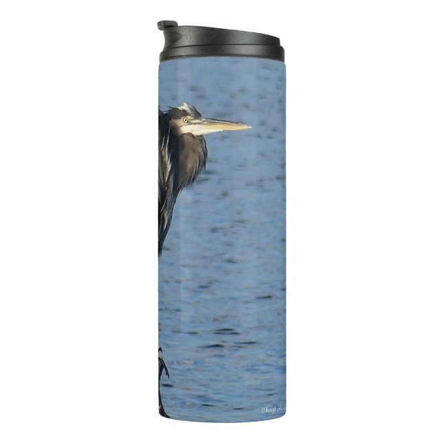 Great Blue Heron on Tree Limb Thermal Tumbler Thermosbecher (Nach rechts gedreht)
