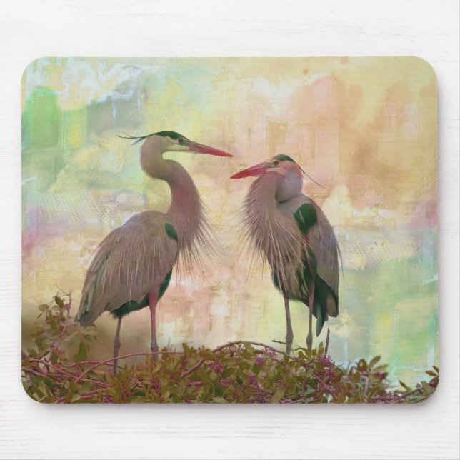 Great Blue Heron Pair Digital Art Mouse Pad Mousepad (Vorne)