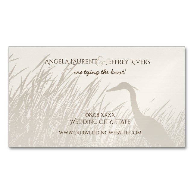 Great Blue Heron rustikale Hochzeit speichern Sie  Magnetische Visitenkarte (Vorderseite)