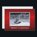 Great Blue Heron Snow Foto Weihnachtswohnung Feiertagskarte<br><div class="desc">Der große Blauhelden (Ardea herodias) ist ein großer Wattenvogel,  der in der Nähe der Ufer des offenen Wassers und in Feuchtgebieten über den größten Teil Nordamerikas verbreitet ist.</div>