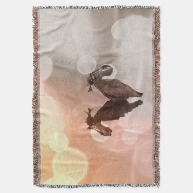 Great Blue Heron Sunrise Reflection Blanket Decke (Vorderseite Vertikal)