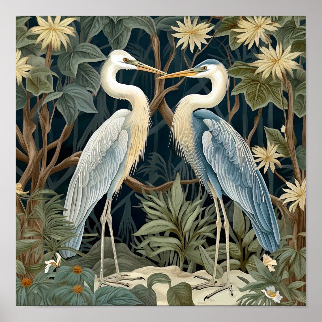 Great Blue Heron Vintag Style Poster (Vorne)