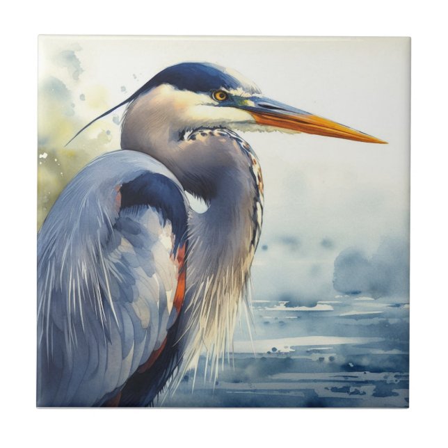 Great Blue Heron Wildlife Wetlands Bird Art Nature Fliese (Vorderseite)