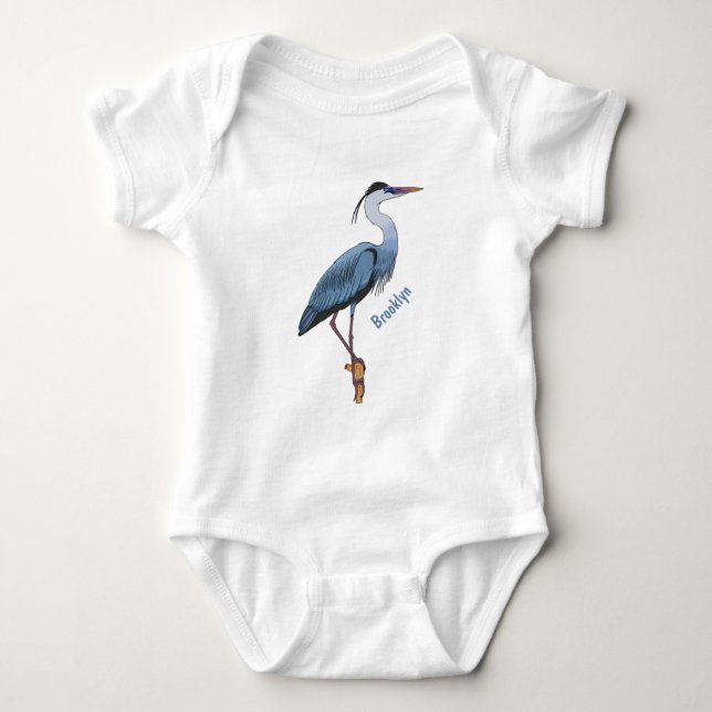 Great blue herone Cartoon Illustration Baby Strampler (Vorderseite)
