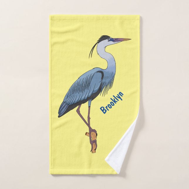 Great blue herone Cartoon Illustration Badhandtuch Set (Handtuch)