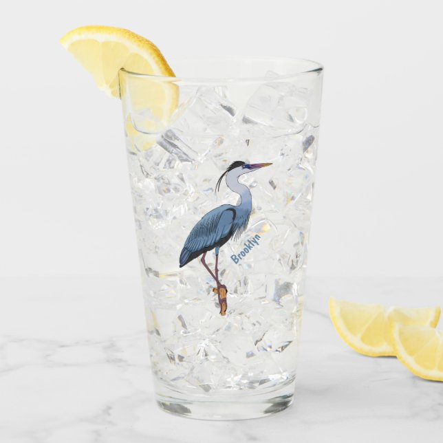 Great blue herone Cartoon Illustration Glas (Vorderseite Ice)