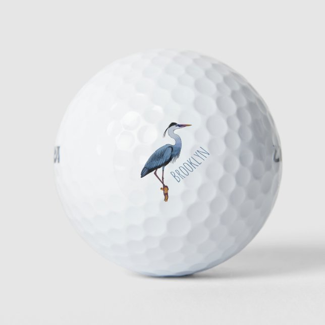 Great blue herone Cartoon Illustration Golfball (Vorderseite)