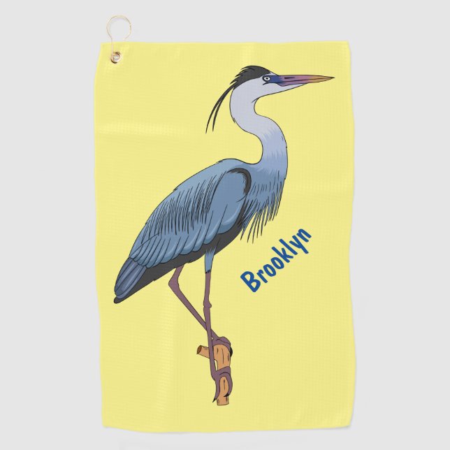 Great blue herone Cartoon Illustration Golfhandtuch (Vorderseite)