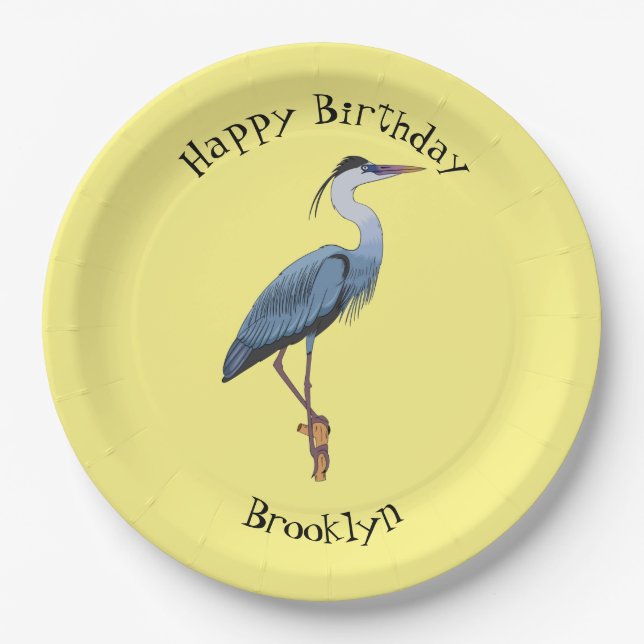 Great blue herone Cartoon Illustration Pappteller (Vorderseite)