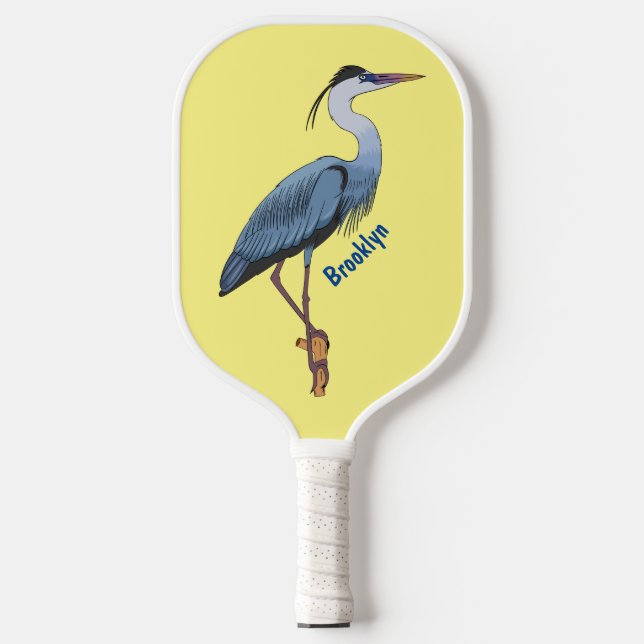 Great blue herone Cartoon Illustration Pickleball Schläger (Vorderseite)
