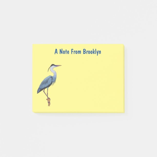 Great blue herone Cartoon Illustration Post-it Klebezettel (Vorderseite)