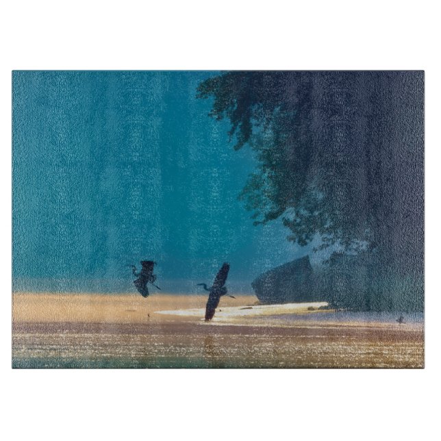 Great Blue Herons Take Flight -Teal Schneidebrett (Vorderseite)