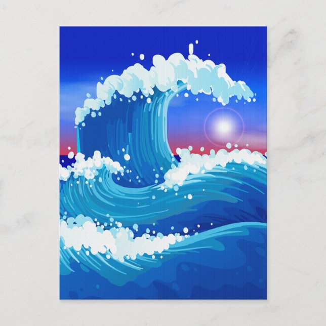 Great Blue Tsunami Wave Art Postkarte (Vorderseite)