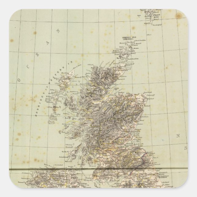 Great Britain Atlas Map Quadratischer Aufkleber (Vorderseite)