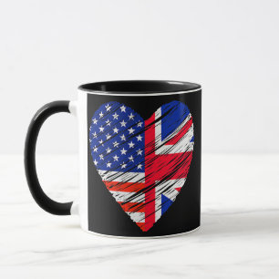 Great Britain USA Heart American Flag UK Flag Tasse